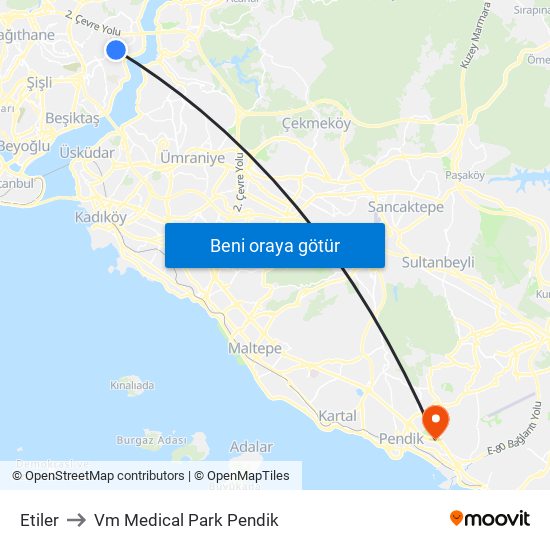 Etiler to Vm Medical Park Pendik map