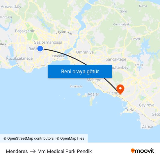 Menderes to Vm Medical Park Pendik map