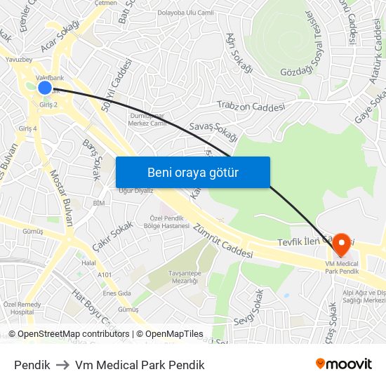 Pendik to Vm Medical Park Pendik map