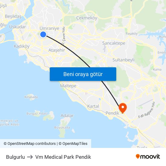 Bulgurlu to Vm Medical Park Pendik map