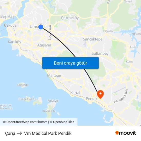 Çarşı to Vm Medical Park Pendik map