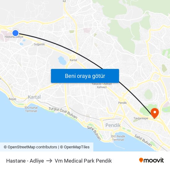 Hastane - Adliye to Vm Medical Park Pendik map