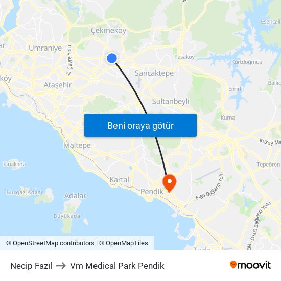 Necip Fazıl to Vm Medical Park Pendik map