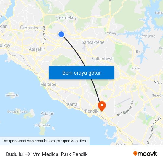 Dudullu to Vm Medical Park Pendik map