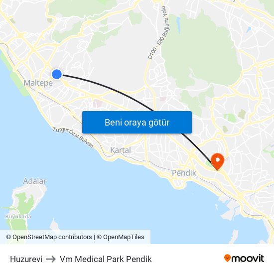 Huzurevi to Vm Medical Park Pendik map