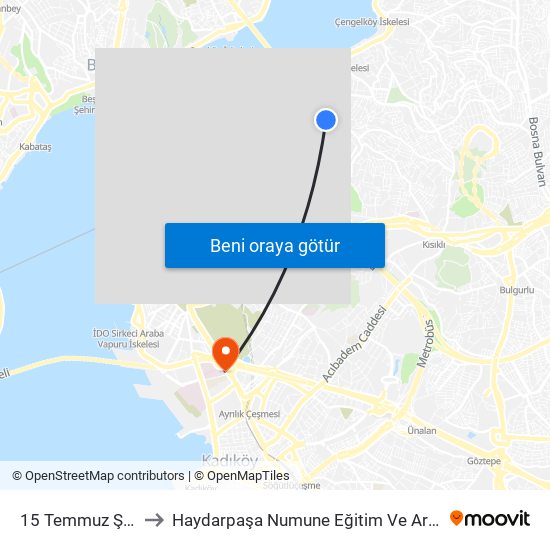 15 Temmuz Şehitler Köprüsü to Haydarpaşa Numune Eğitim Ve Araştırma Hastanesi Tıbbiye Binası map