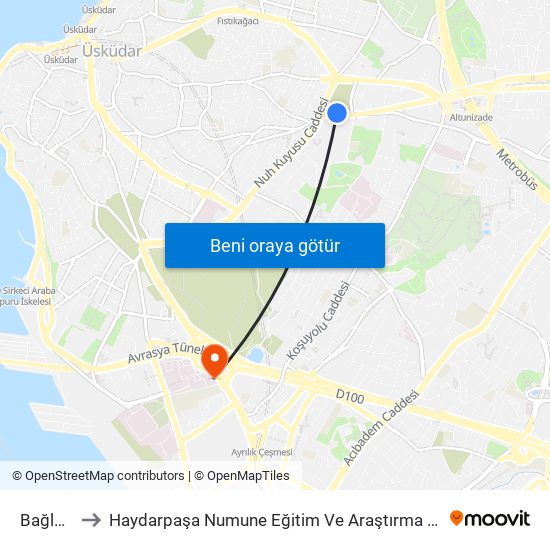 Bağlarbaşı to Haydarpaşa Numune Eğitim Ve Araştırma Hastanesi Tıbbiye Binası map