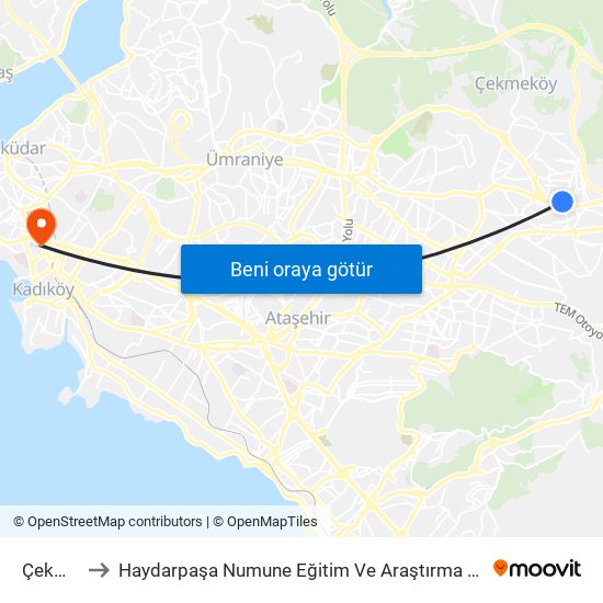 Çekmeköy to Haydarpaşa Numune Eğitim Ve Araştırma Hastanesi Tıbbiye Binası map