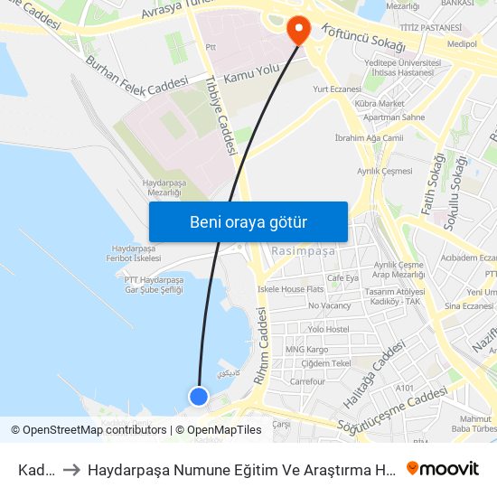 Kadıköy to Haydarpaşa Numune Eğitim Ve Araştırma Hastanesi Tıbbiye Binası map