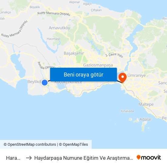 Haramidere to Haydarpaşa Numune Eğitim Ve Araştırma Hastanesi Tıbbiye Binası map