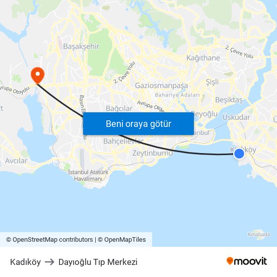 Kadıköy to Dayıoğlu Tıp Merkezi map