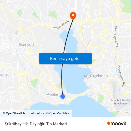 Şükrübey to Dayıoğlu Tıp Merkezi map