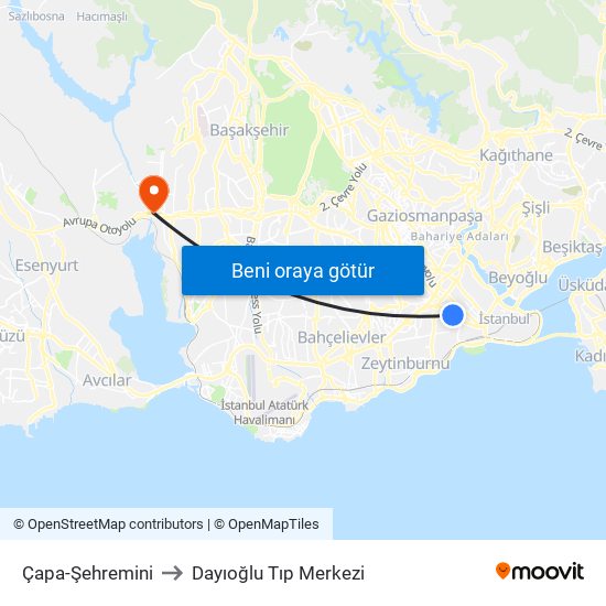 Çapa-Şehremini to Dayıoğlu Tıp Merkezi map