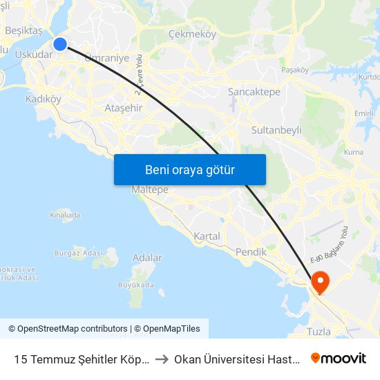 15 Temmuz Şehitler Köprüsü to Okan Üniversitesi Hastanesi map