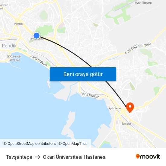 Tavşantepe to Okan Üniversitesi Hastanesi map