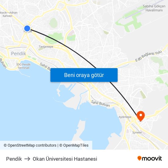 Pendik to Okan Üniversitesi Hastanesi map