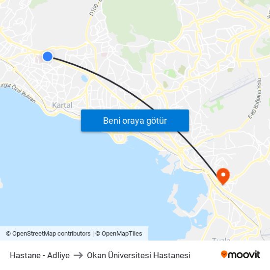 Hastane - Adliye to Okan Üniversitesi Hastanesi map