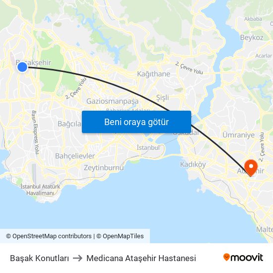 Başak Konutları to Medicana Ataşehir Hastanesi map