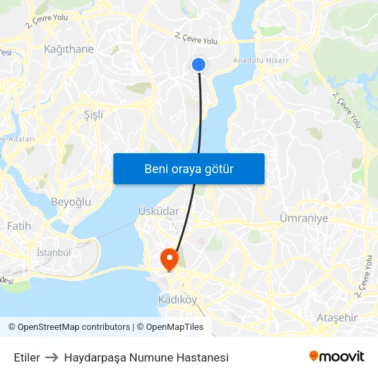Etiler to Haydarpaşa Numune Hastanesi map