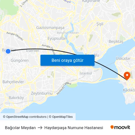 Bağcılar Meydan to Haydarpaşa Numune Hastanesi map