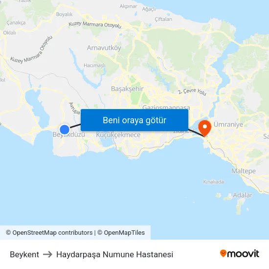 Beykent to Haydarpaşa Numune Hastanesi map