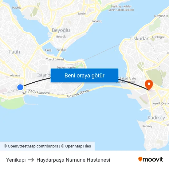 Yenikapı to Haydarpaşa Numune Hastanesi map