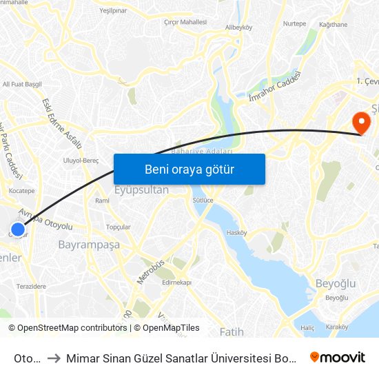 Otogar to Mimar Sinan Güzel Sanatlar Üniversitesi Bomonti Kampüsü map