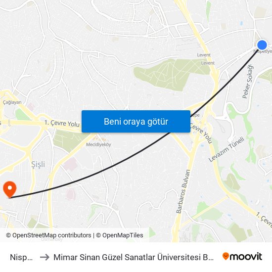 Nispetiye to Mimar Sinan Güzel Sanatlar Üniversitesi Bomonti Kampüsü map