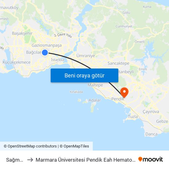 Sağmalcılar to Marmara Üniversitesi Pendik Eah Hematoloji Onkoloji Ek Binası map