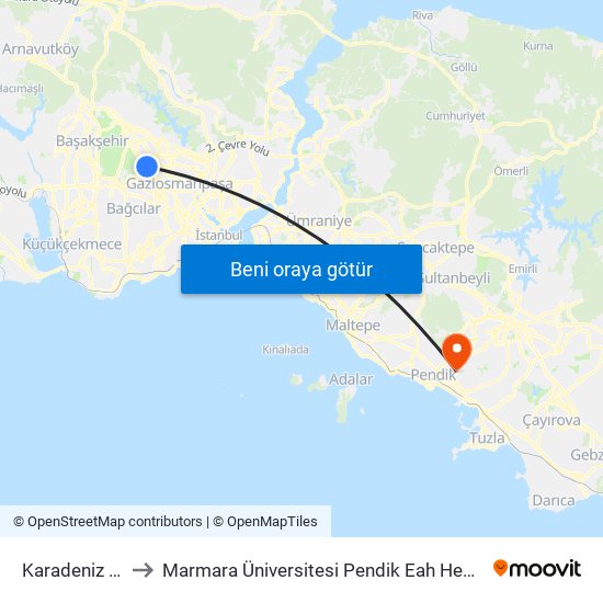 Karadeniz Mahallesi to Marmara Üniversitesi Pendik Eah Hematoloji Onkoloji Ek Binası map