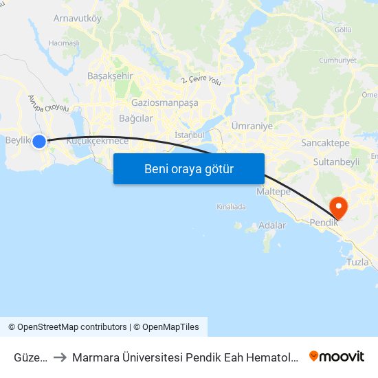 Güzelyurt to Marmara Üniversitesi Pendik Eah Hematoloji Onkoloji Ek Binası map