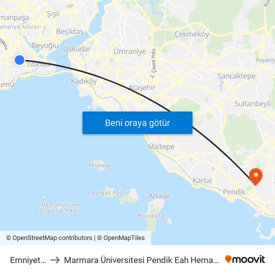 Emniyet - Fatih to Marmara Üniversitesi Pendik Eah Hematoloji Onkoloji Ek Binası map