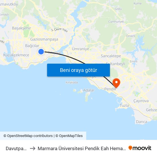 Davutpaşa - Ytü to Marmara Üniversitesi Pendik Eah Hematoloji Onkoloji Ek Binası map