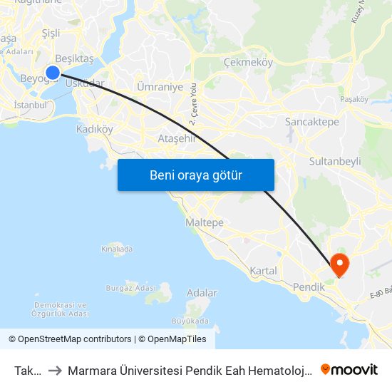 Taksim to Marmara Üniversitesi Pendik Eah Hematoloji Onkoloji Ek Binası map