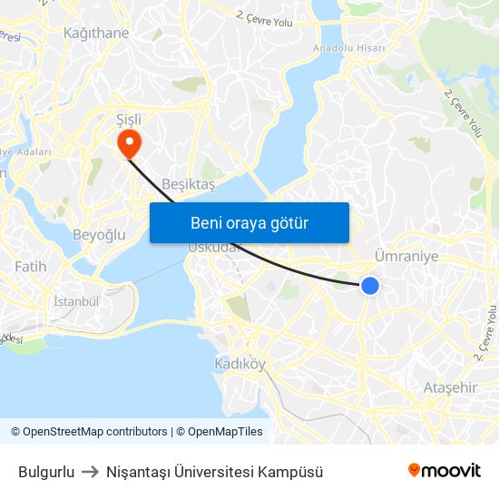 Bulgurlu to Nişantaşı Üniversitesi Kampüsü map