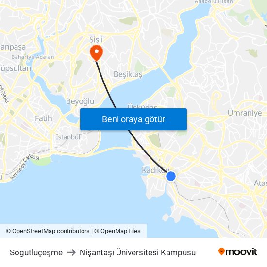 Söğütlüçeşme to Nişantaşı Üniversitesi Kampüsü map