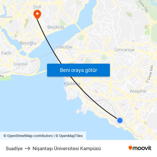 Suadiye to Nişantaşı Üniversitesi Kampüsü map