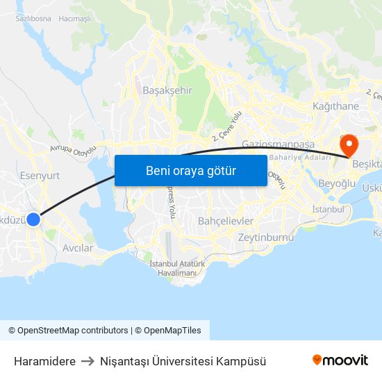 Haramidere to Nişantaşı Üniversitesi Kampüsü map