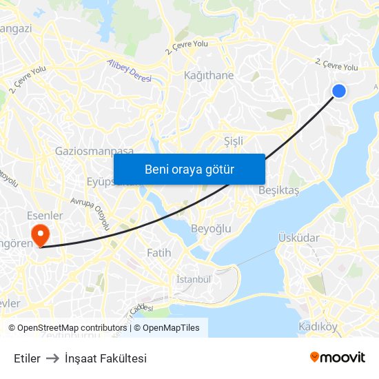 Etiler to İnşaat Fakültesi map