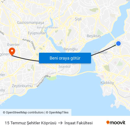 15 Temmuz Şehitler Köprüsü to İnşaat Fakültesi map