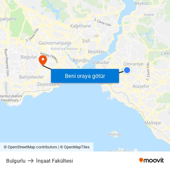 Bulgurlu to İnşaat Fakültesi map