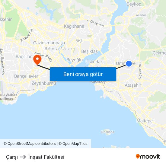 Çarşı to İnşaat Fakültesi map