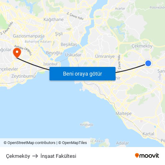 Çekmeköy to İnşaat Fakültesi map