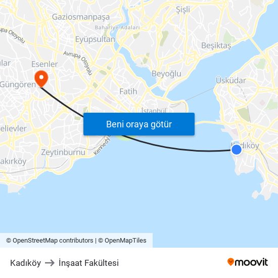 Kadıköy to İnşaat Fakültesi map