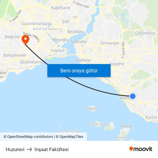 Huzurevi to İnşaat Fakültesi map