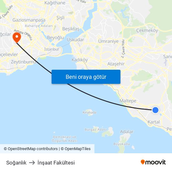 Soğanlık to İnşaat Fakültesi map