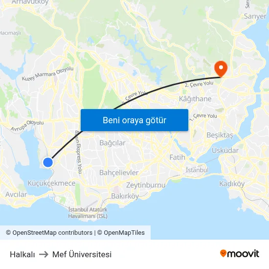 Halkalı to Mef Üniversitesi map
