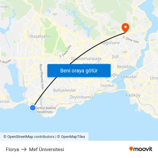 Florya to Mef Üniversitesi map