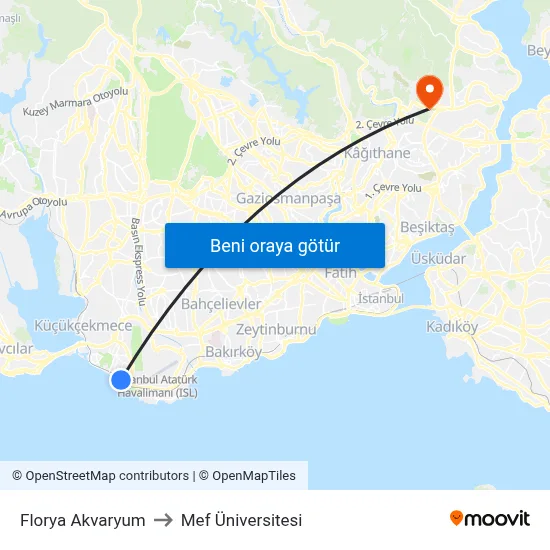 Florya Akvaryum to Mef Üniversitesi map