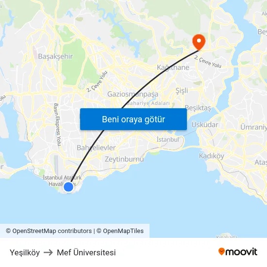 Yeşilköy to Mef Üniversitesi map